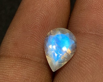 New Arrival Rainbow Moonstone Pear Shape Amazing Top Grade  6A Quality Blue Fire Faceted Cut Stone For Sell, 8x11 MM Height 5.50 MM.