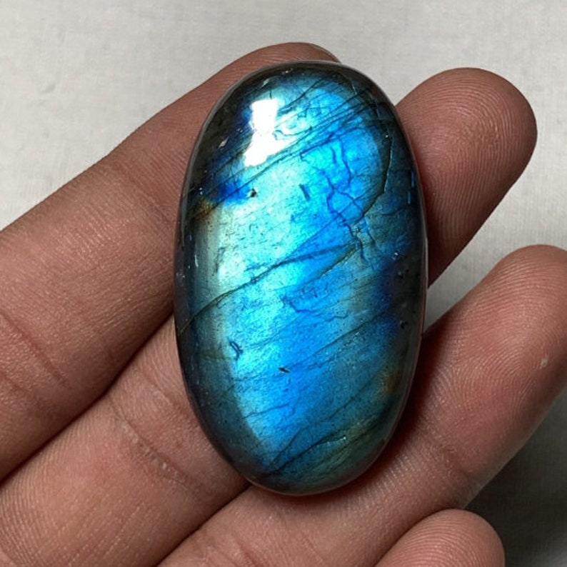 Natural Labradorite, Highest Quality Smooth Polished Oval shape Rare Blue Flashy Fire Labradorite Loose Cabochon, 25x44 MM 105.80 Carat. image 4