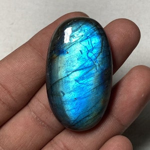 Natural Labradorite, Highest Quality Smooth Polished Oval shape Rare Blue Flashy Fire Labradorite Loose Cabochon, 25x44 MM 105.80 Carat. image 8