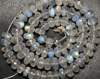 Beautiful 4A Quality Blue Flashy Rainbow Moonstone Beads Strand, Faceted Cut Roundel Beads Strands, Size 7.5 To 10.5 MM Approx, 211 Ct.