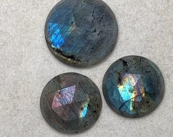 Preety 3A High Quality Multi Blue Fire Labradorite, Rose Cut Handmade Round Shape Loose Gemstone Size 20 To 24mm Faceted Gemstone, 69 Ct