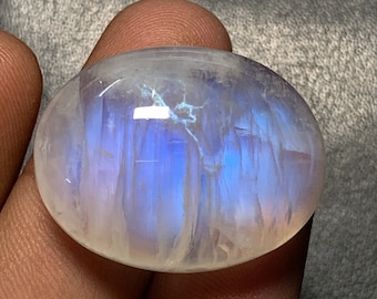 1 Piece 4A Quality Blue Fire Rainbow Moonstone, Oval Shape Moonstone, Calibrated Gemstone Collection, 23x29 MM, 65.2 Ct, Cabs Gemstones.