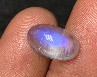 Natural 5A Quality Blue Fire Rainbow Moonstone, Oval Shape Smooth Polish Cabochon Moonstone, 8x13 MM, 4.70 Ct, Moonstone For Making Jewelry.