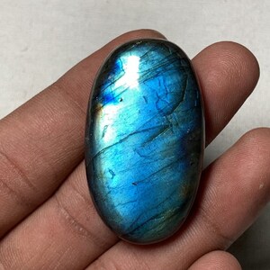 Natural Labradorite, Highest Quality Smooth Polished Oval shape Rare Blue Flashy Fire Labradorite Loose Cabochon, 25x44 MM 105.80 Carat. image 7