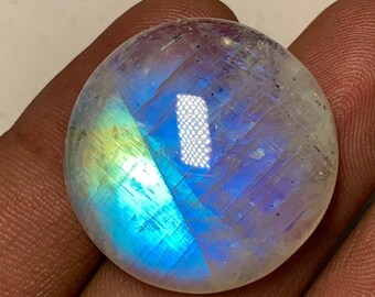 1 Piece Amazing Blue Flashy Rainbow Moonstone, 5A Quality Round Shape Loose Stone, Size 26 MM, Weight 42.5 Ct, Smooth Polished Moonstone.