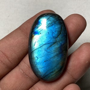 Natural Labradorite, Highest Quality Smooth Polished Oval shape Rare Blue Flashy Fire Labradorite Loose Cabochon, 25x44 MM 105.80 Carat. image 3