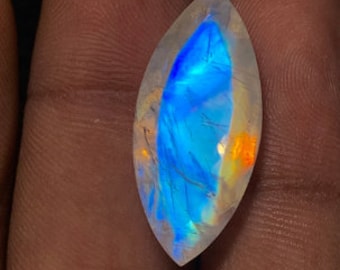 Rainbow Moonstone AAAAAA Awesome High Quality Amazing Multi Flash Fire Faceted Cut Marquise Shape Moonstone 13.55 ct 12x26 mm height 7.5 mm