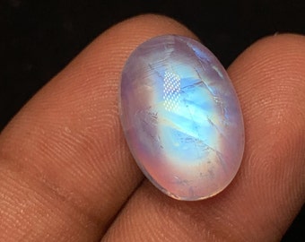 Top Grade 5A Quality Rainbow Moonstone Cabochon, Blue Fire Flashy Oval Shape Loose Moonstone For Sell,  13.5x17.5 MM 13 Ct Height 7.5 MM
