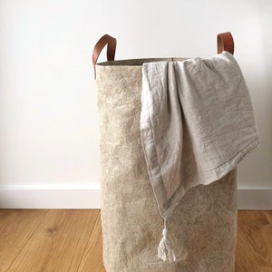 High laundry basket 24&quot;H: 14&quot;W| Natural linen storage bin for bathroom