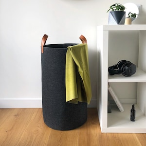 Black high storage basket 24&quot;H: 14&quot;W| Round narrow laundry hamper