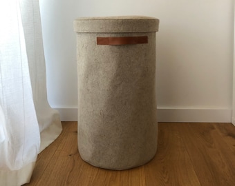 Round laundry hamper with lid 24&quot;W:14&quot;W, Linen felt storage basket