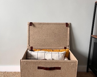 Felt Storage Chest with Lid | Large Blanket Box | Leather Handles | Toy & Living Room Use