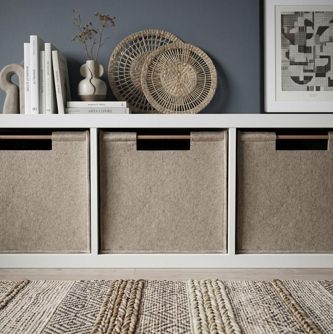 IKEA Kallax Storage Bins Felt Cube Boxes With Wooden Handles - Etsy