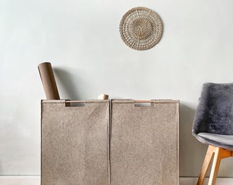 Handmade Slim Felt Laundry Hamper | Narrow Space Basket with Wooden Handles