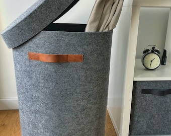 High laundry basket with lid 24&quot;H:14&quot;W, Storage felt bin