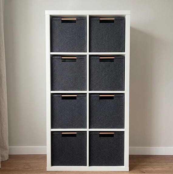 2er-Set IKEA Würfelregal-Aufbewahrungsboxen 13x13 cm | Minimalistischer Filzkorb mit Holzgriff