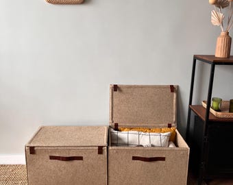 Living Room Storage Chest Set of 2 | Felt Trunks with Lids