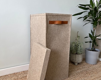 Tall narrow laundry hamper with lid. Felt rectangular hamper.