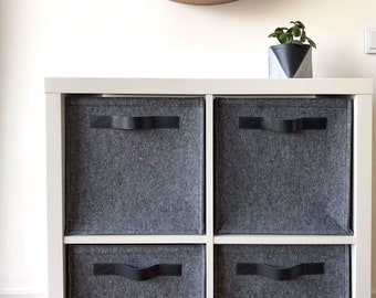 Felt Storage Basket for IKEA Kallax | Grey 13” Cube with Leather Handles