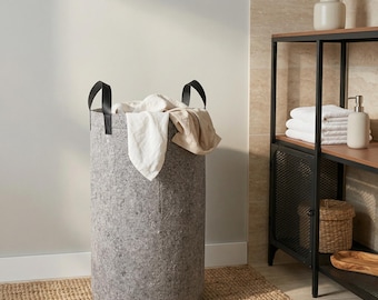 Round Felt Laundry Hamper with Handles | Felt Storage Basket
