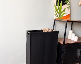 Felt Storage Bin with Two Compartments | 20” Deep Organizer with Wooden Handles | Tall Narrow Basket