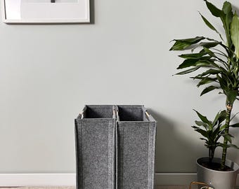 Narrow W 8,5" and H 29" Felt laundry hamper with wooden handles