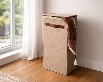 Storage Bin with Lid | Narrow Slim Felt Basket for Minimalist Home