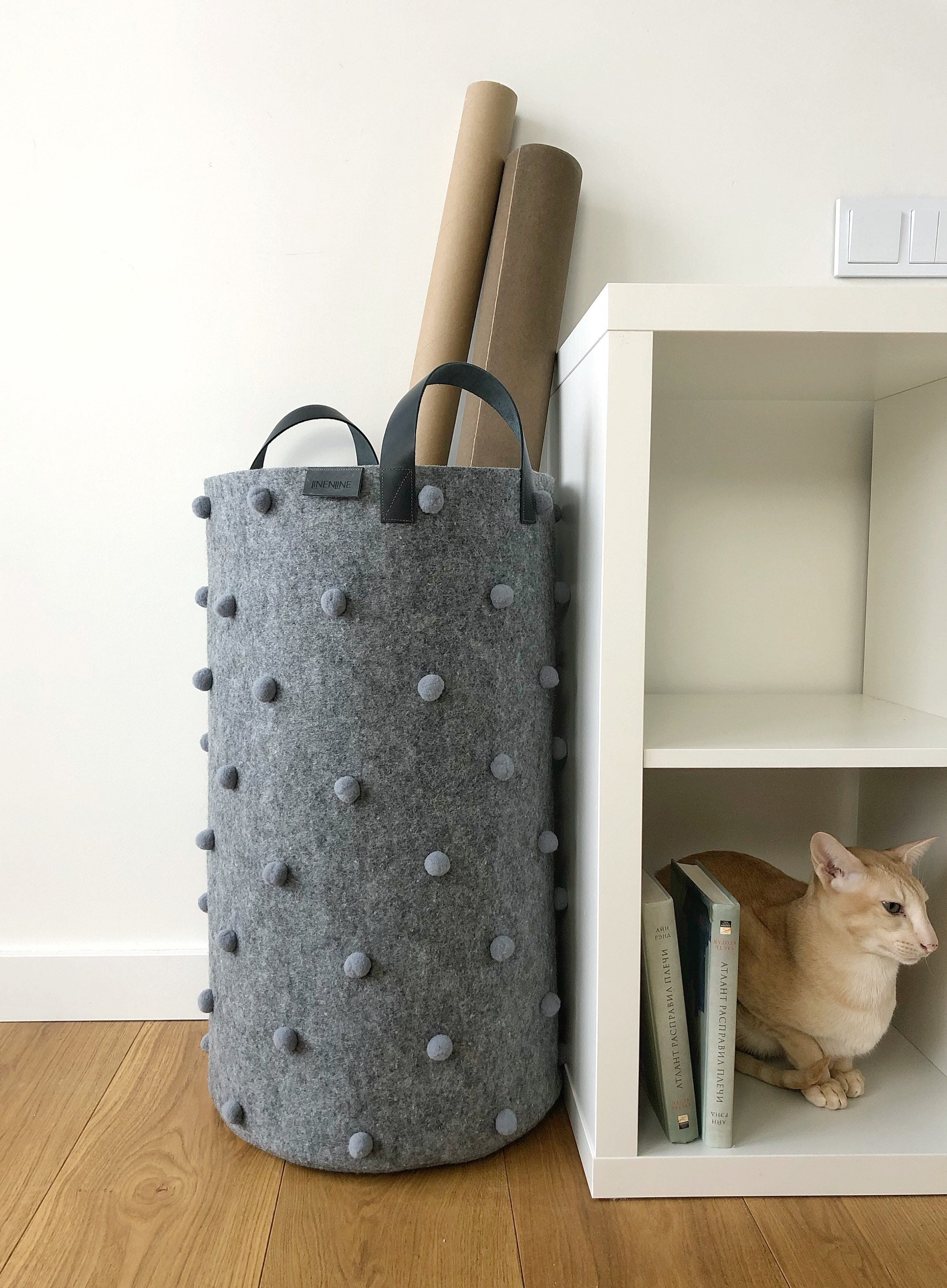 Grand Panier à Linge 24H 14W| Panier en Feutre Gris Élevé| de Rangement Rond