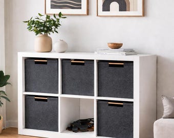 IKEA Cube Shelf Storage Bin 13x13 | Minimal Felt Basket with Wooden Handle