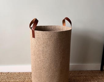 Tall Felt Laundry Hamper with Handles | Round Space-Saving Basket for Bathroom, Closet & Apartment
