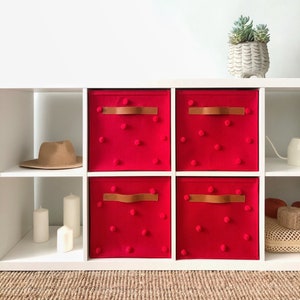 Kids IKEA Cube étagère de rangement 13 x 13 x 13 cm | Panier en feutre avec pompons, rouge