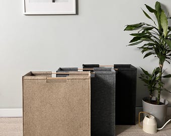 Felt hamper with wooden handles H 18" W 13" for baby laundry