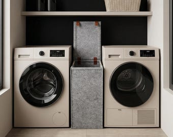 Tall Felt Storage Bin with Leather Handles and Flip Lid