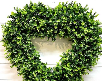 Boxwood Heart Wreath, For Front Door, Heart Shaped Wreath, Farmhouse Wreath, Wedding Wreath
