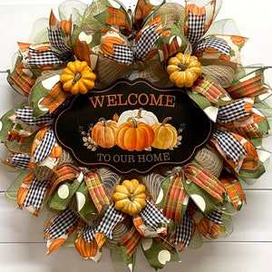 Fall Pumpkin Wreath: Burlap Deco Mesh, Welcome Home Autumn Decor