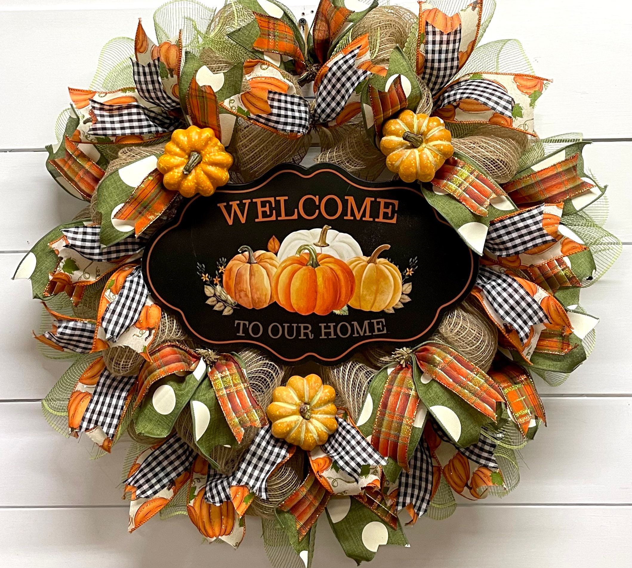 Fall Pumpkin Wreath: Burlap Deco Mesh, Welcome Home Autumn Decor