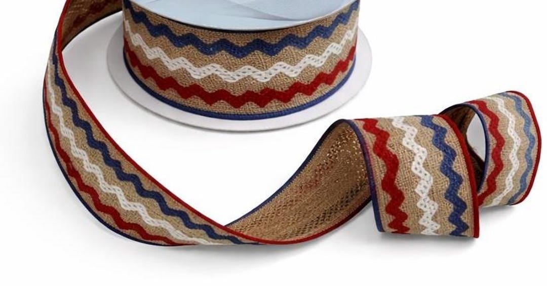 Chestnut Ric Rac Patriotic Ric Rac Ribbon, Tan & RWB- 1.5