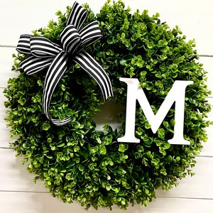 Monogram Wreath for Front Door, Boxwood Wreath with Bow, Fall Wreath, Fall Decor, Year-Round Wreath