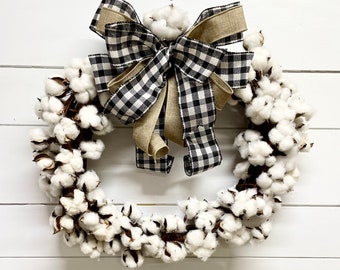 Cotton Boll Wreath for Front Door, Spring Wreath, Spring Decor, Year-round Grapevine Wreath