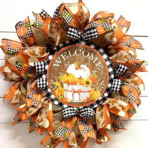 Welcome Pumpkin Fall Wreath, Poly Burlap Deco Mesh, Thanksgiving Decor