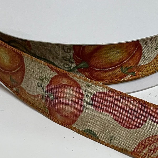 FREE SHIPPING-  5 Yards- 1.5” Pumpkins and Gourds Ribbon, Fall Ribbon