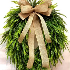Large Bead Grass Wreath, with Bow, for Front Door, Fall Wreath, Fall Decor, Button Fern Wreath, Greenery Wreath, Year-Round Wreath