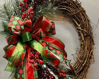 Winter Wreath, For Front Door, Rustic Grapevine Wreath