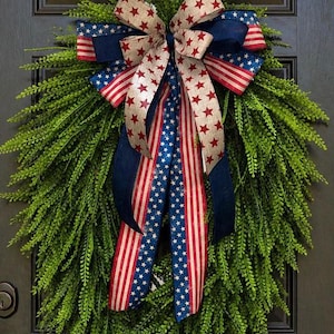 Patriotic Breadgrass Wreath with American Flag Bow, Front Door Wreath, Summer Wreath, 4th of July Decor, Farmhouse Door Decor, Memorial Day