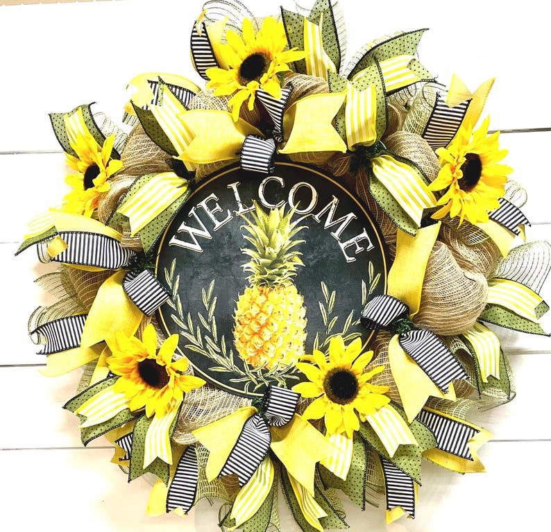 Sunflower Welcome Wreath, Front Door Decor, Summer Deco Mesh Wreath - Etsy