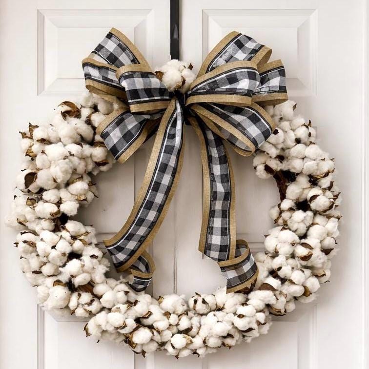 21 Winter Wreath Ideas Beyond Christmas 10 Cotton Boll Wreath: Farmhouse Grapevine Wreath with Bow