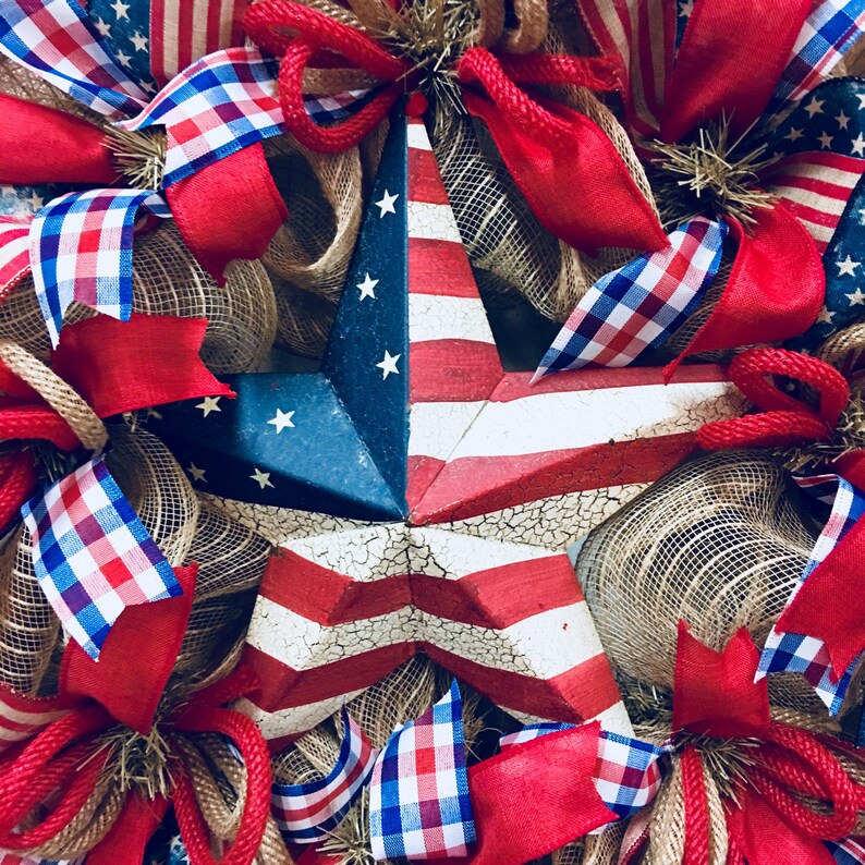 Burlap Wreath Front Door Ready to Ship Wreath 4th July Wreath Flag Wreath Summer Wreath Rustic Patriotic Wreath