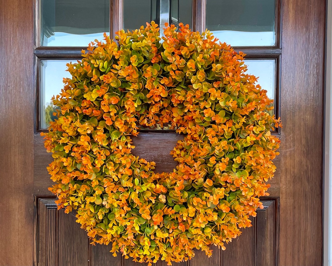 Fall Eucalyptus Wreath: Orange & Green Front Door Decor - Etsy