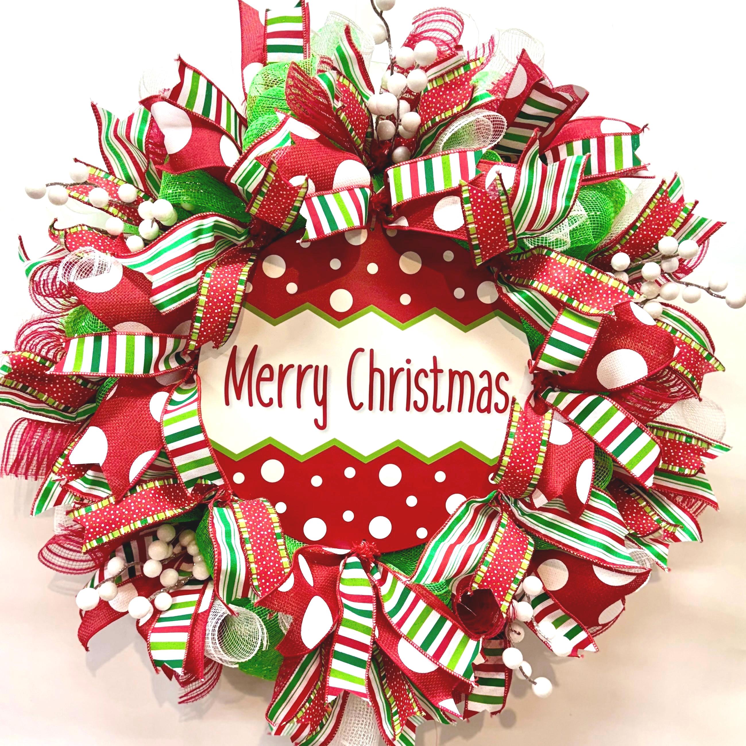Deco Mesh Merry Christmas Wreath, Red and Green Front Door Decor - Etsy