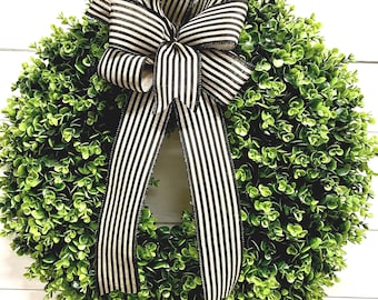 Boxwood Wreath with Bow, Fall Wreath for Front Door, Fall Decor, Year-Round Wreath, Indoor Outdoor Wreath, Farmhouse Wreath, Gift Idea